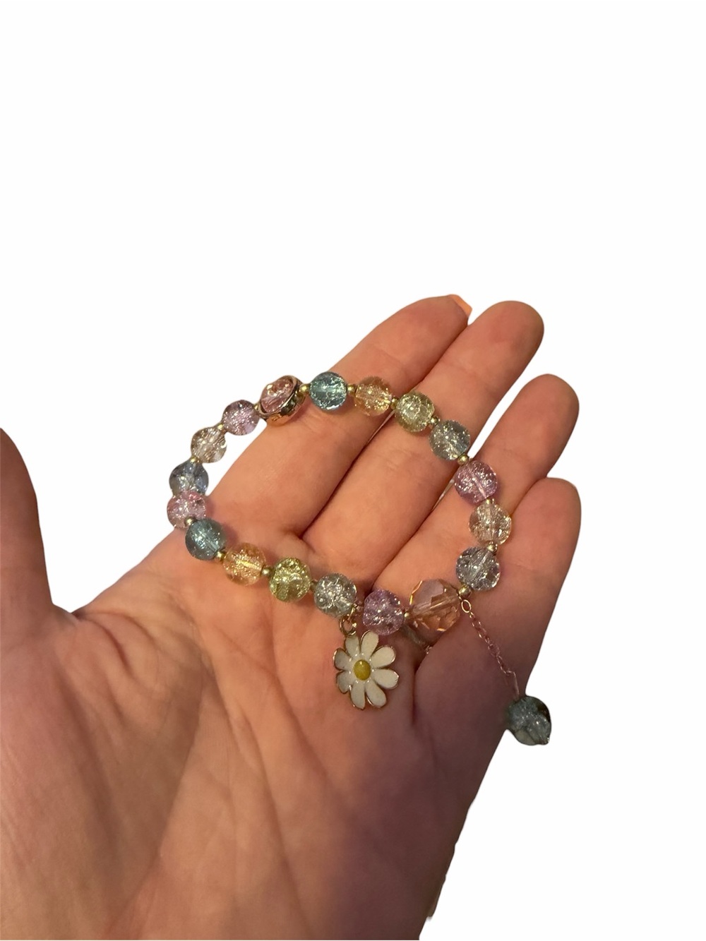 Pastel Multi-Color Beaded Bracelet with Daisy Charm